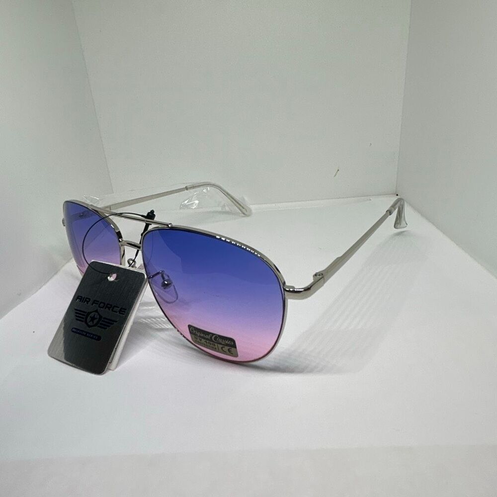Air Force Aviator Sunglasses Blue Pink Gradient UV400 Classic Style Ocean Lens